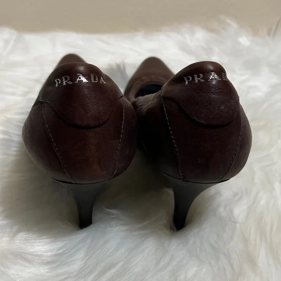 Prada Calzature Donna Bruciato Brown Leather Heels - Picture 7 of 15